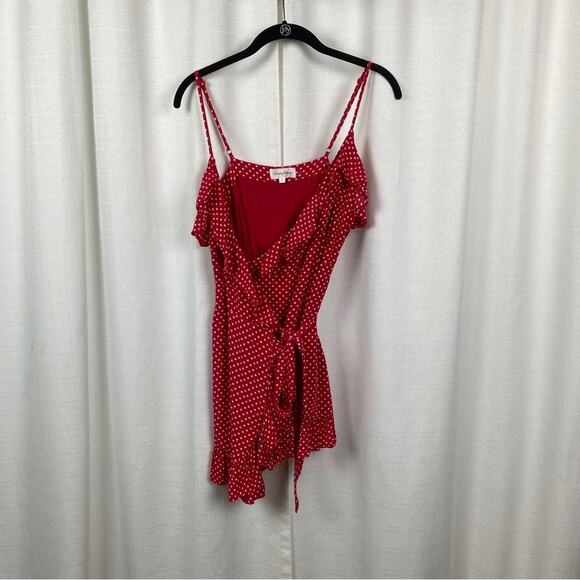 Revolve Privacy Please Giana Red Polka Dot Wrap Mini Dress Sz.M - Picture 4 of 15